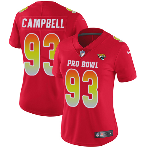 Nike Jaguars #93 Calais Campbell Red Women's Stitched NFL Limited AFC 2018 Pro Bowl Jersey - Click Image to Close